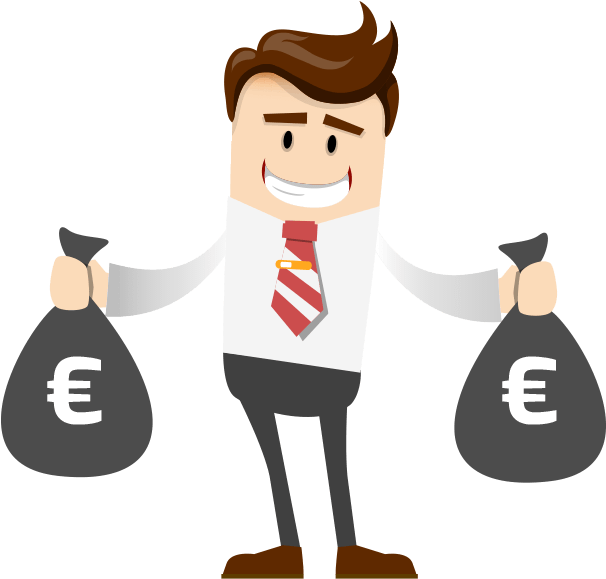 Businessman Holding Euro Money Bags Vector PNG