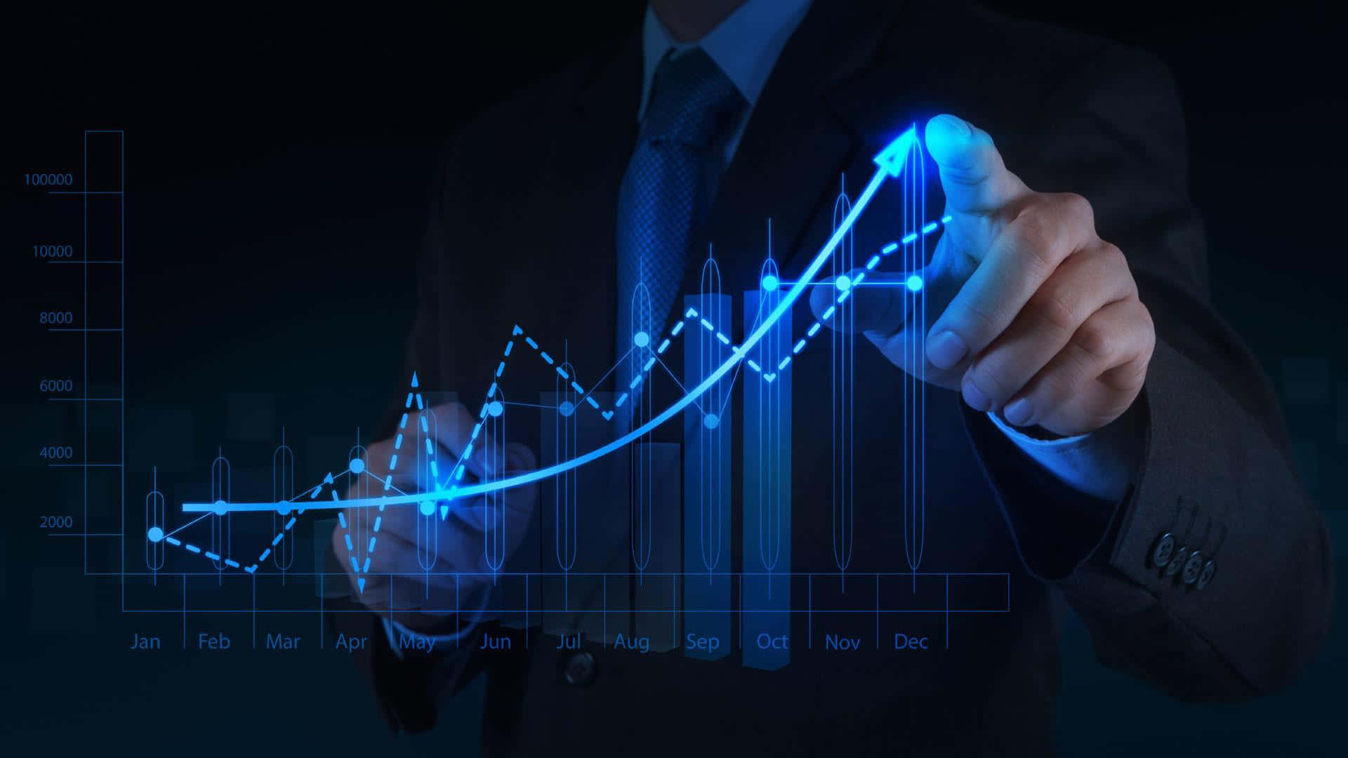 Businessman Interactingwith Virtual Growth Chart Wallpaper