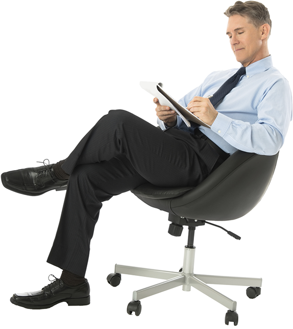 Businessman Relaxed Tablet Sitting Chair.png PNG
