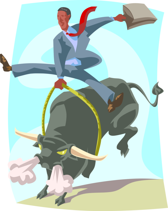 Businessman Riding Bull Illustration PNG