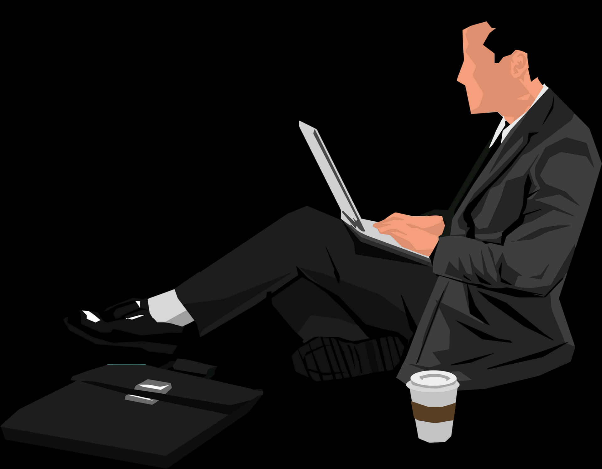 Businessman Workingon Laptop_ Vector Illustration PNG