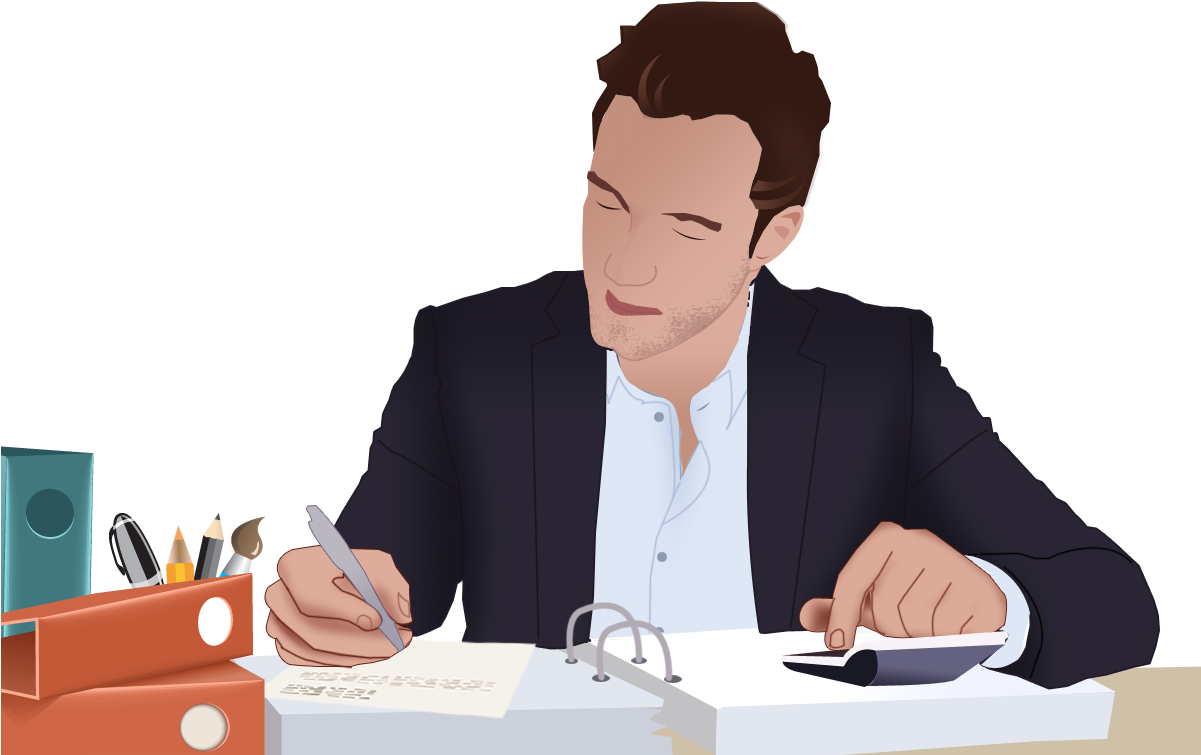 Businessman Writingat Desk PNG