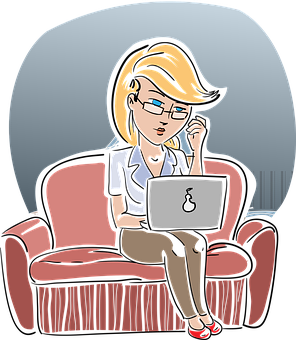 Businesswoman Workingon Laptop Cartoon PNG