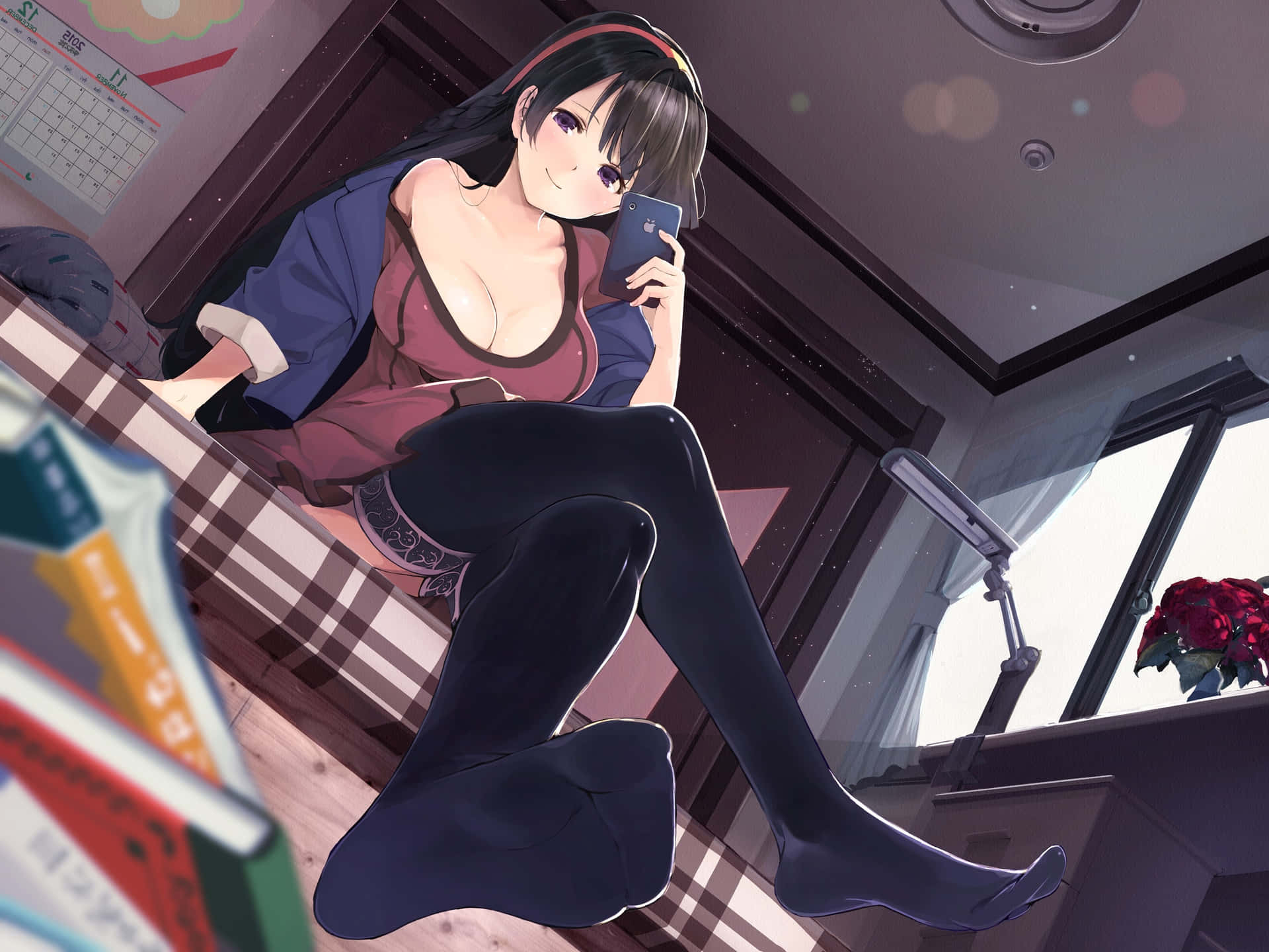 Busty Anime Pige iført lår højder Tapet Wallpaper