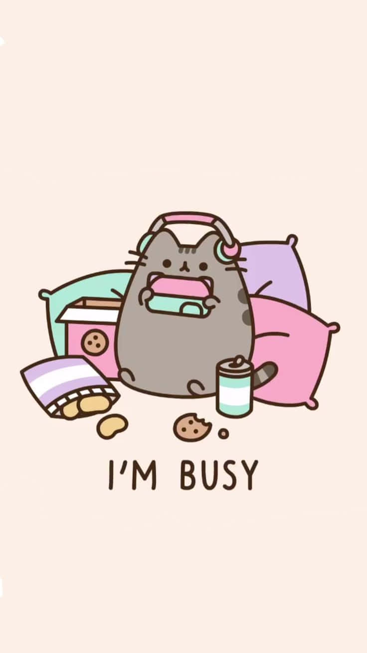 Busy Pusheen Cat Cute Gamer Wallpaper