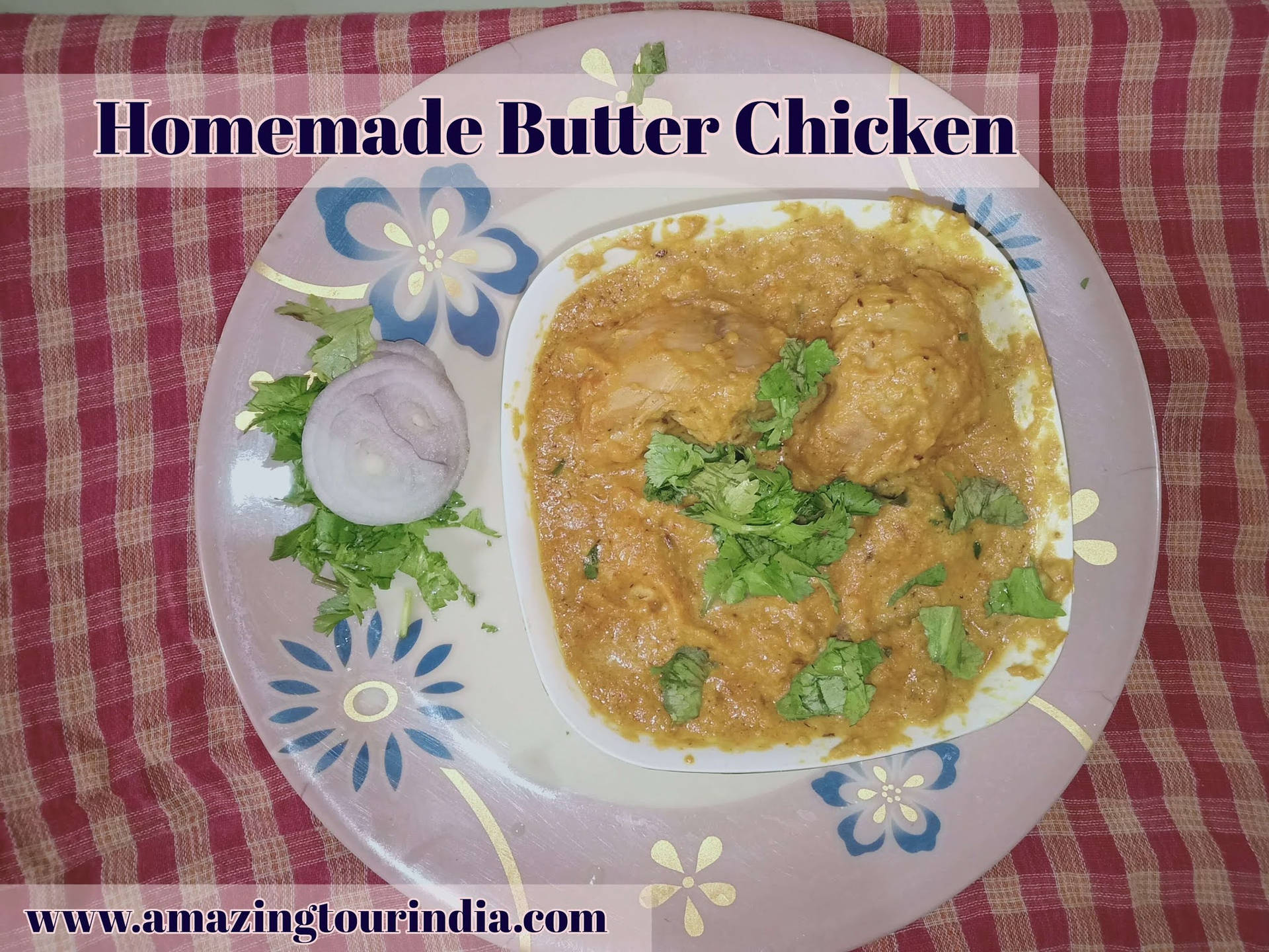 Butter Chicken On Floral Patterned Plate Wallpaper