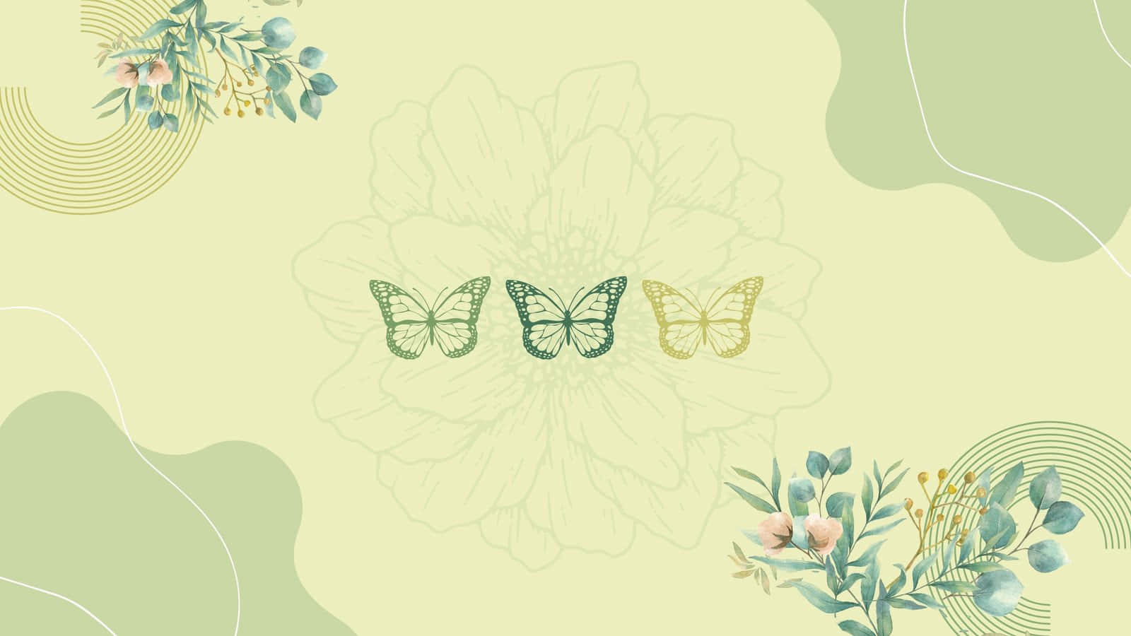Fjärilaroch Blommor I En Lugnande Estetisk Med Färgarna Salvia. Wallpaper