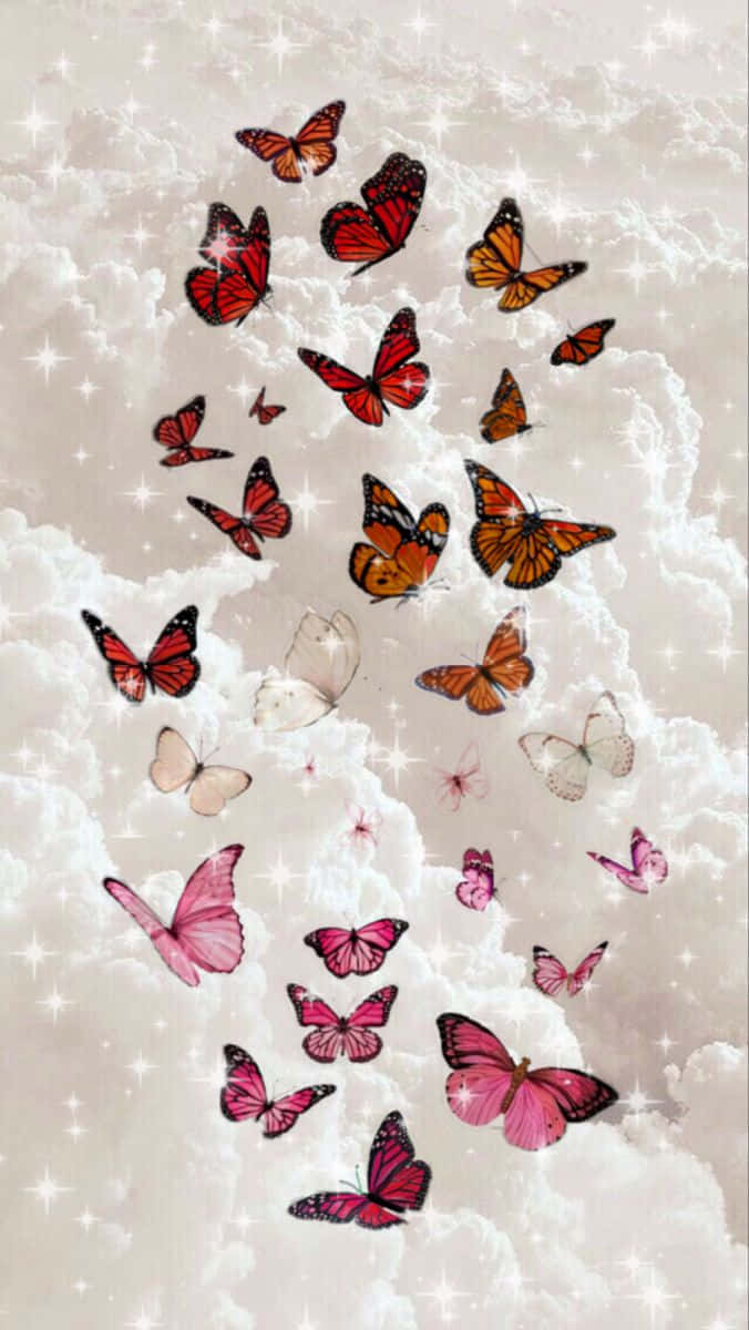 Butterflies_ Ascending_ Cloudy_ Sky Wallpaper