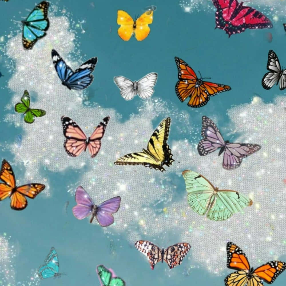 Download Butterflies Glittery Blue Background Wallpaper | Wallpapers.com