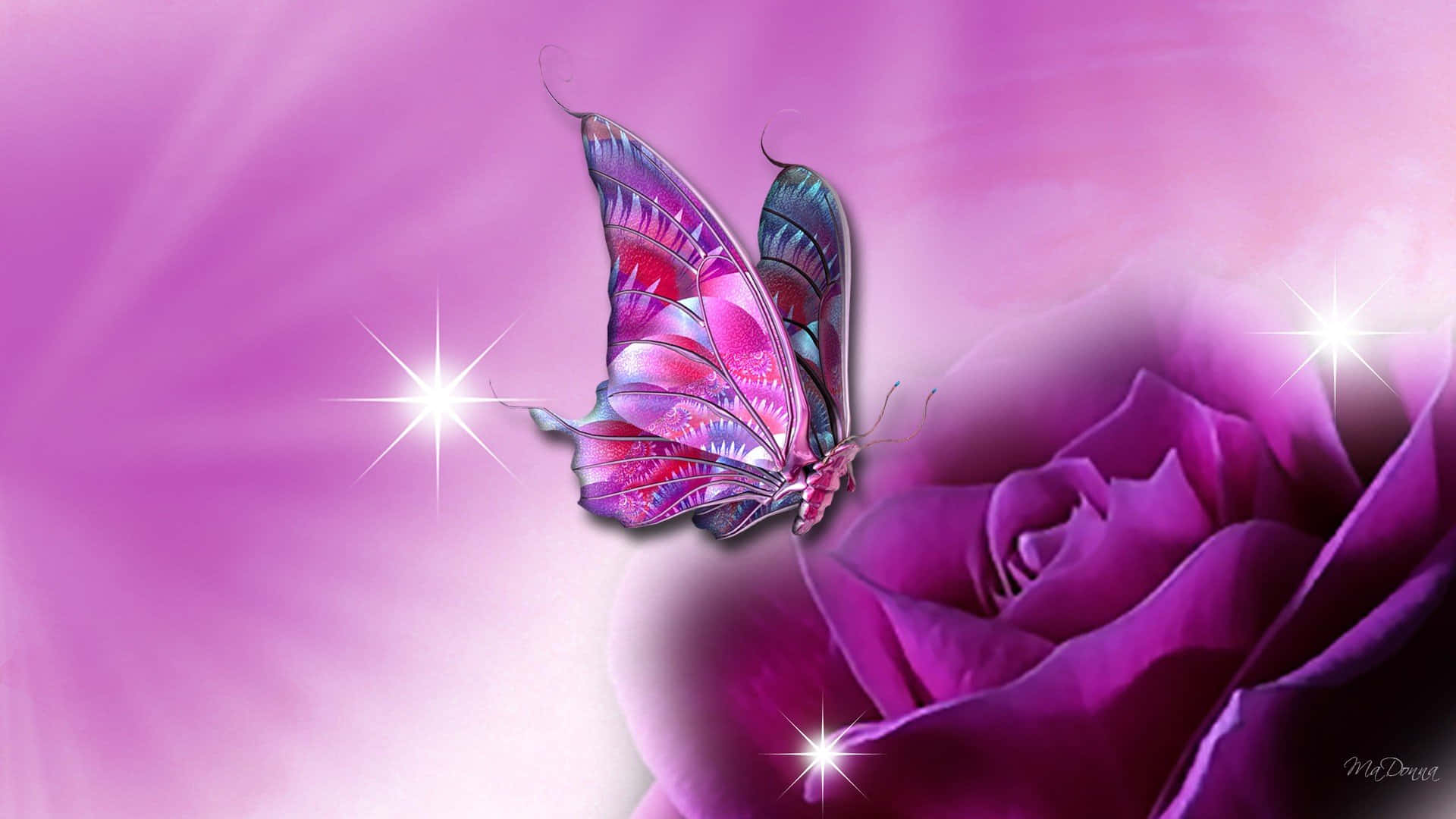 Smukke sommerfugle på en bærbar computer Wallpaper
