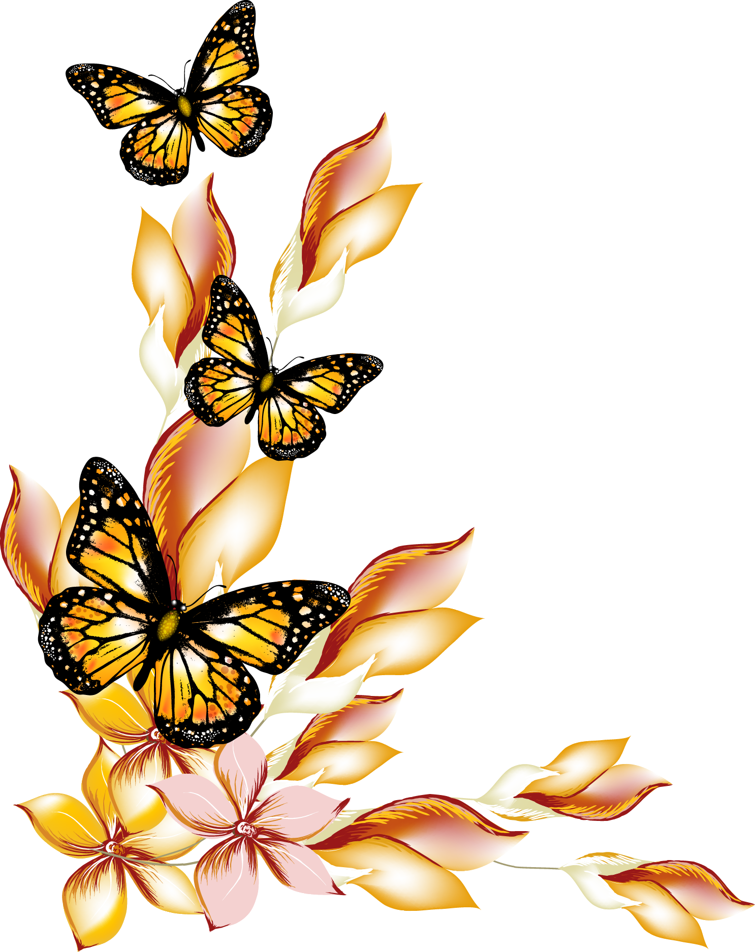 Butterflies_and_ Floral_ Border_ Design PNG