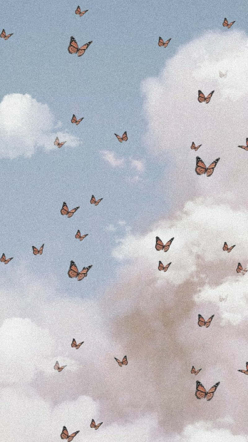 Butterfliesin Cloudy Sky Ethereal Aesthetic.jpg Wallpaper