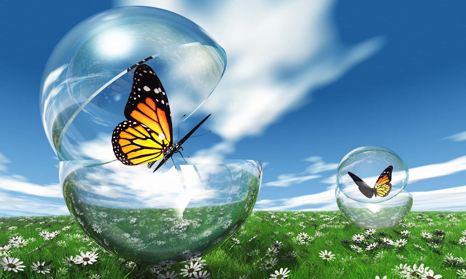 Butterfliesin Glass Bubbles Meadow Wallpaper