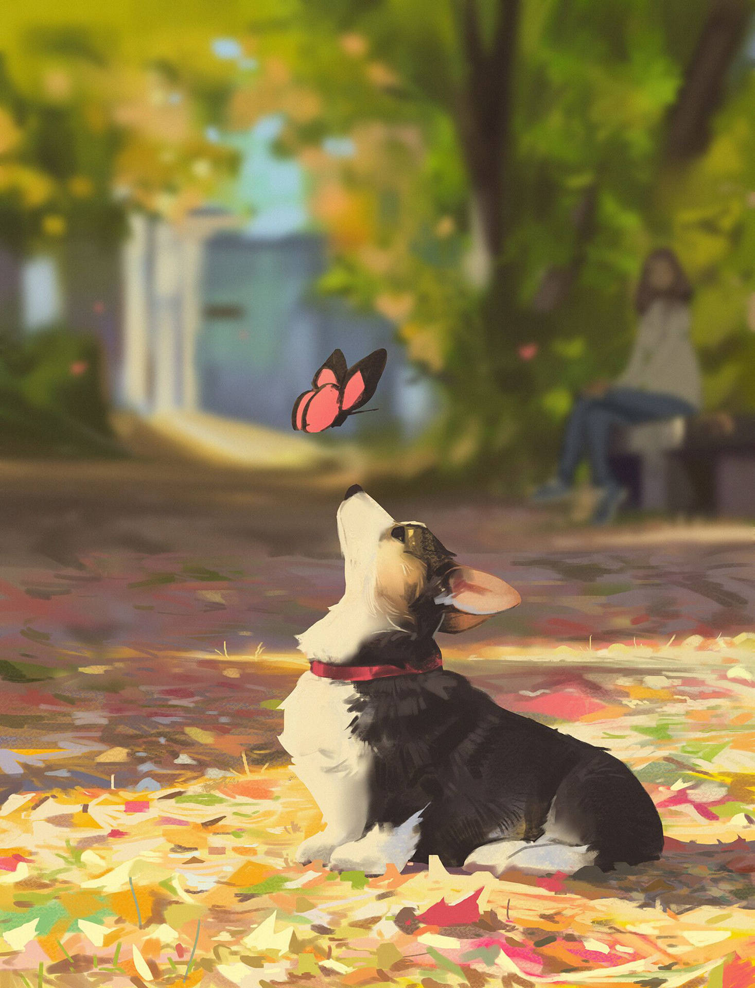 Butterfly And Corgi Dog Art Wallpaper