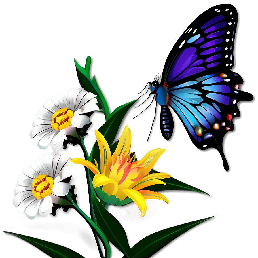 Butterfly And Flower Vector Png 06252024 PNG