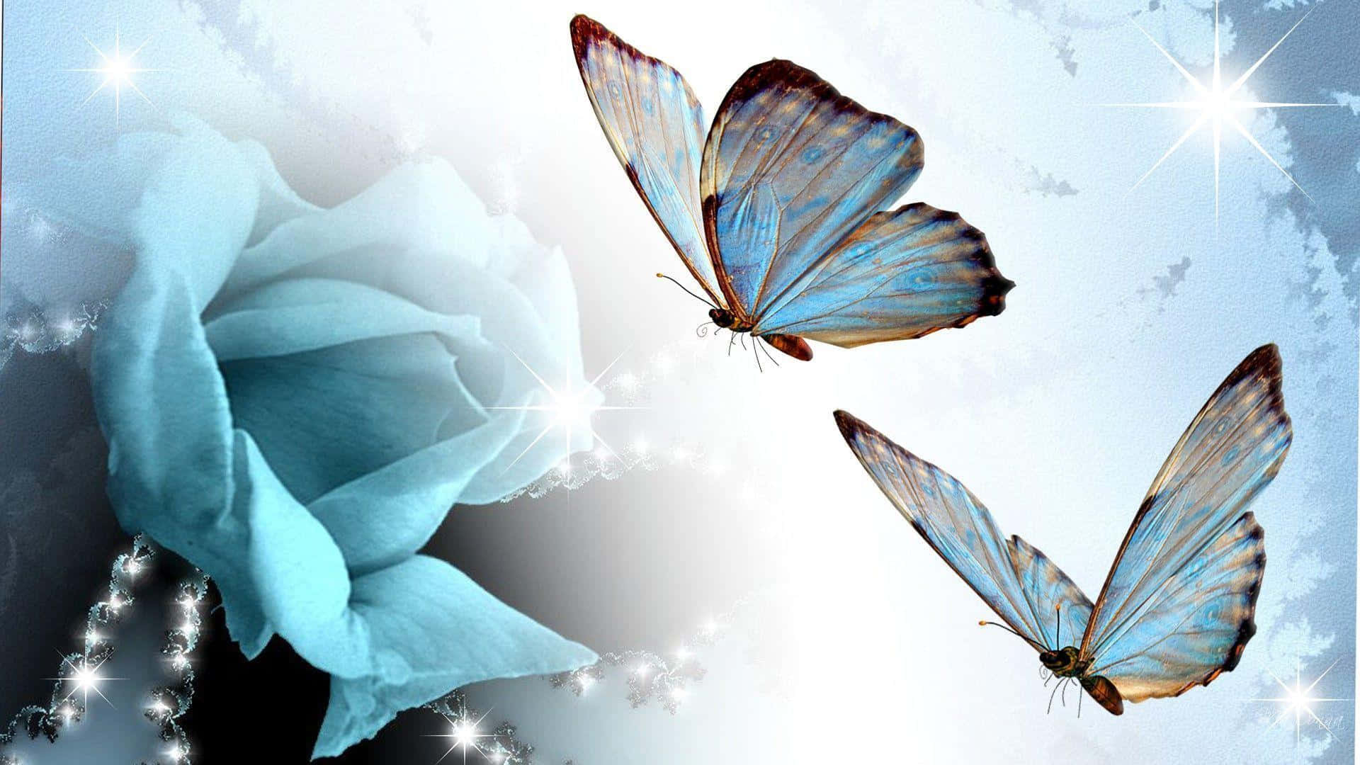 Beautiful blue butterfly painted in a vibrant style Wallpaper
