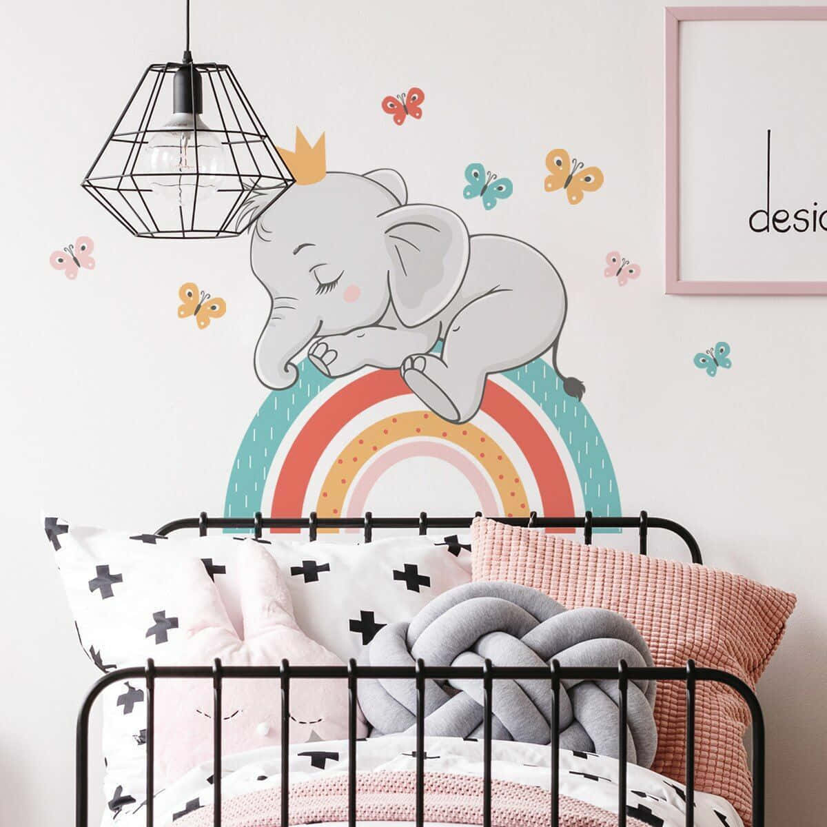 Schmetterlingregenbogen Niedlicher Elefant- Wandsticker Wallpaper