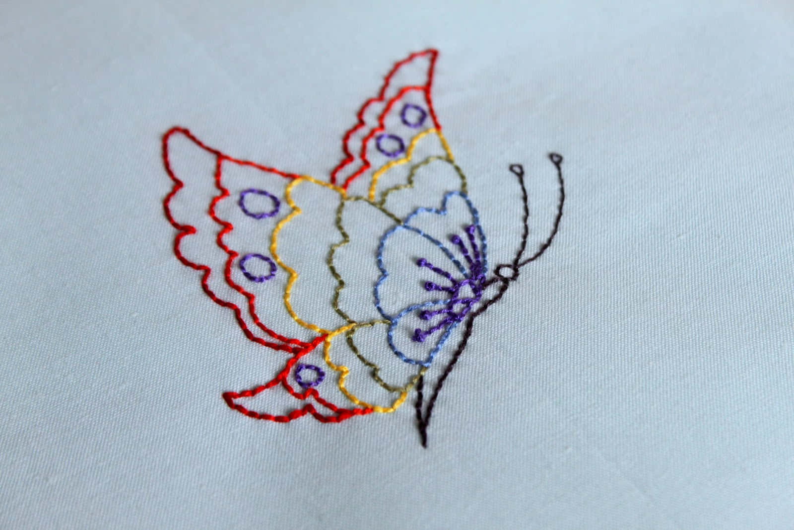Beautiful Hand Embroidery Design: Butterfly Stitch Wallpaper