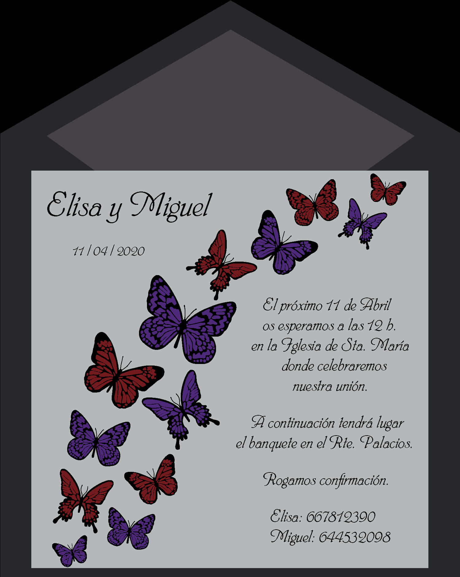 Butterfly Wedding Invitation Elisa Miguel PNG