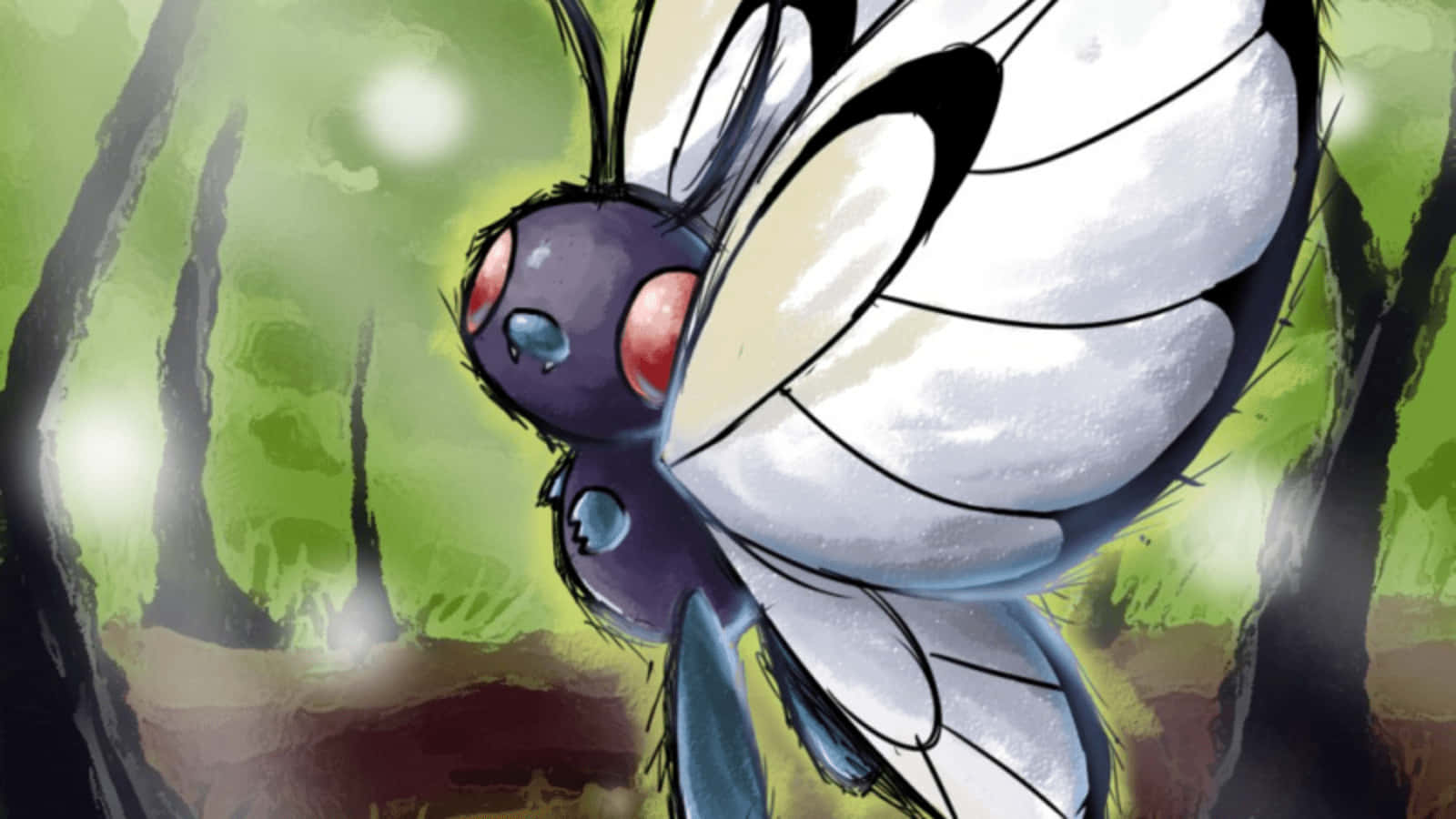 Butterfree In Forest Painting Hd Wallpaper
