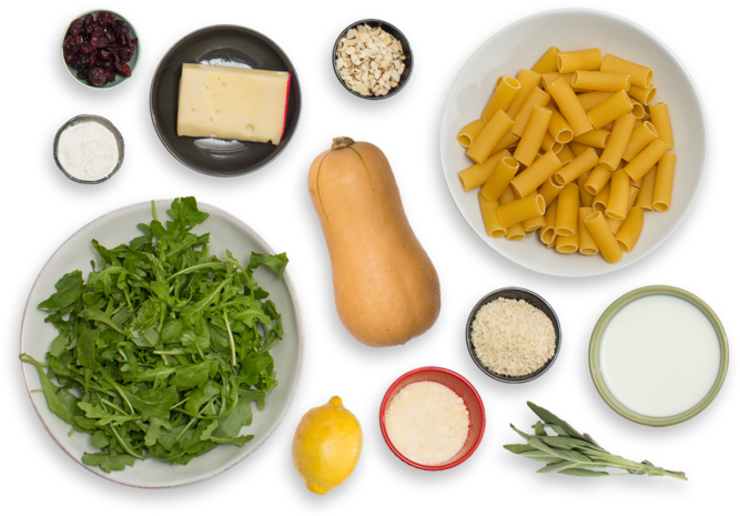 Butternut Squash Pasta Ingredients Top View PNG