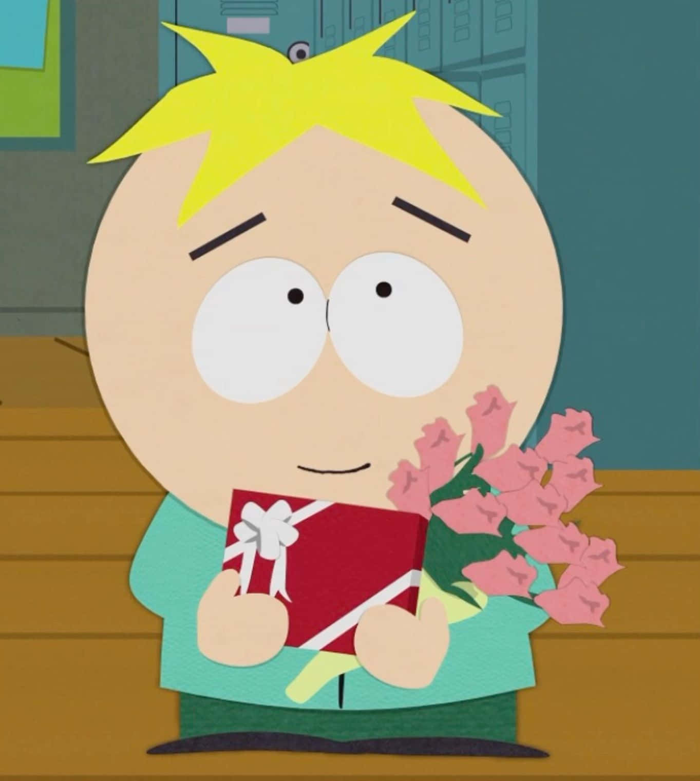 Butters Holding Giftand Flowers South Park Wallpaper