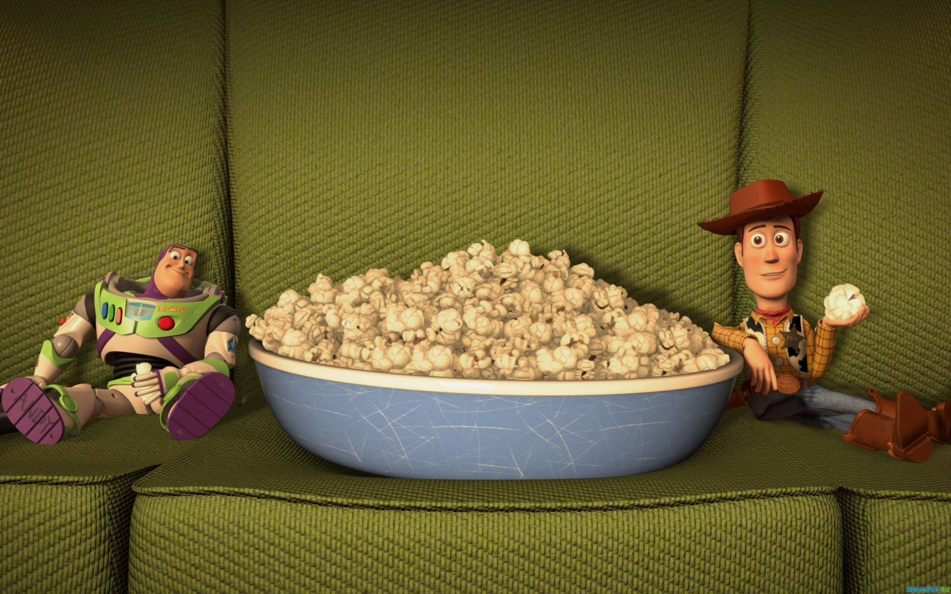 Buzz And Woody Green Couch Wallpaper
