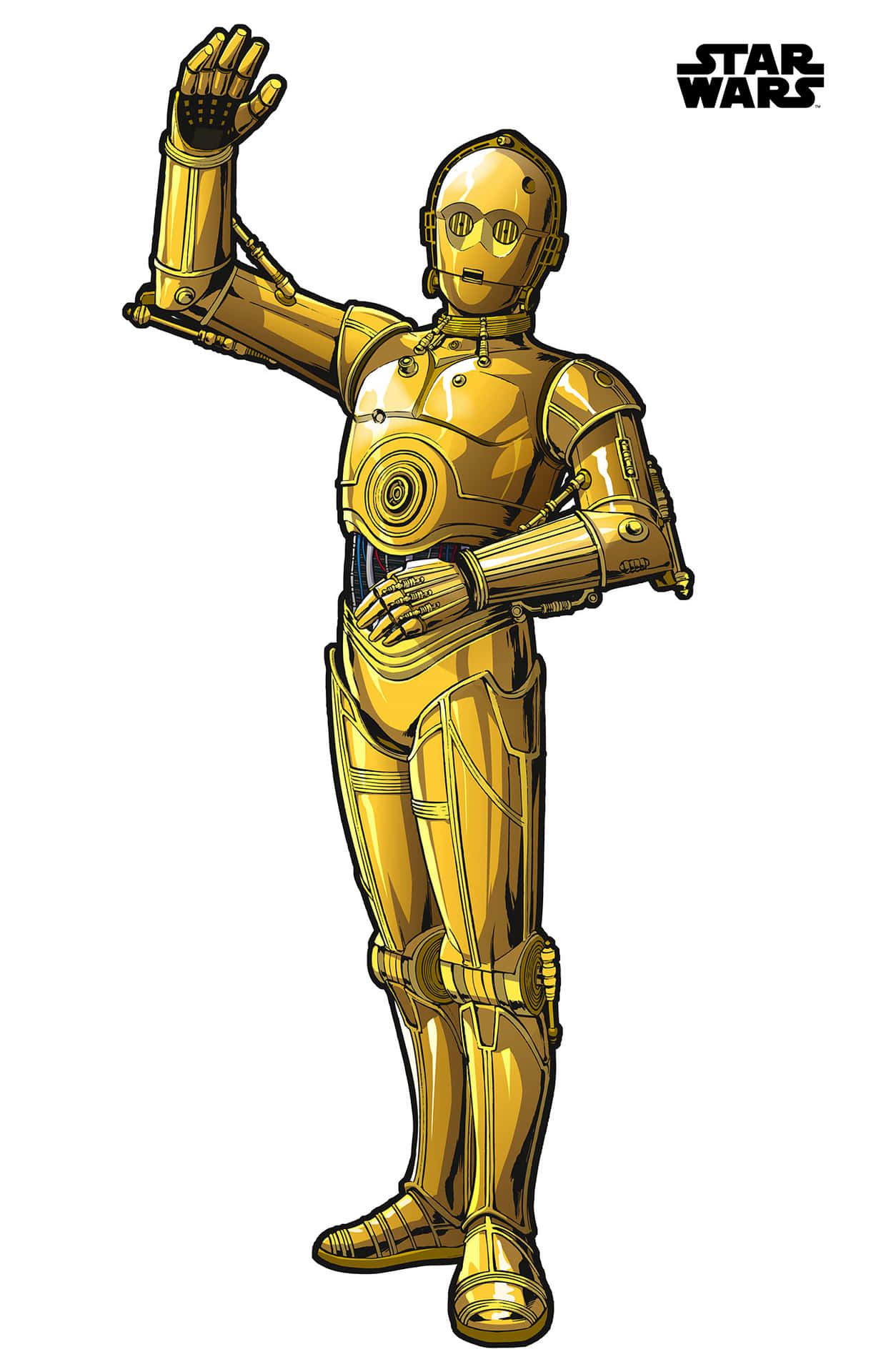 The iconic C-3PO from Star Wars against a galactic backdrop. Wallpaper