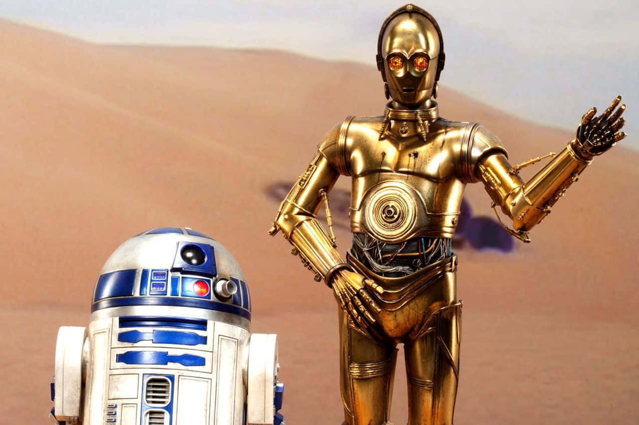 C-3PO Standing Tall with a Futuristic Background Wallpaper