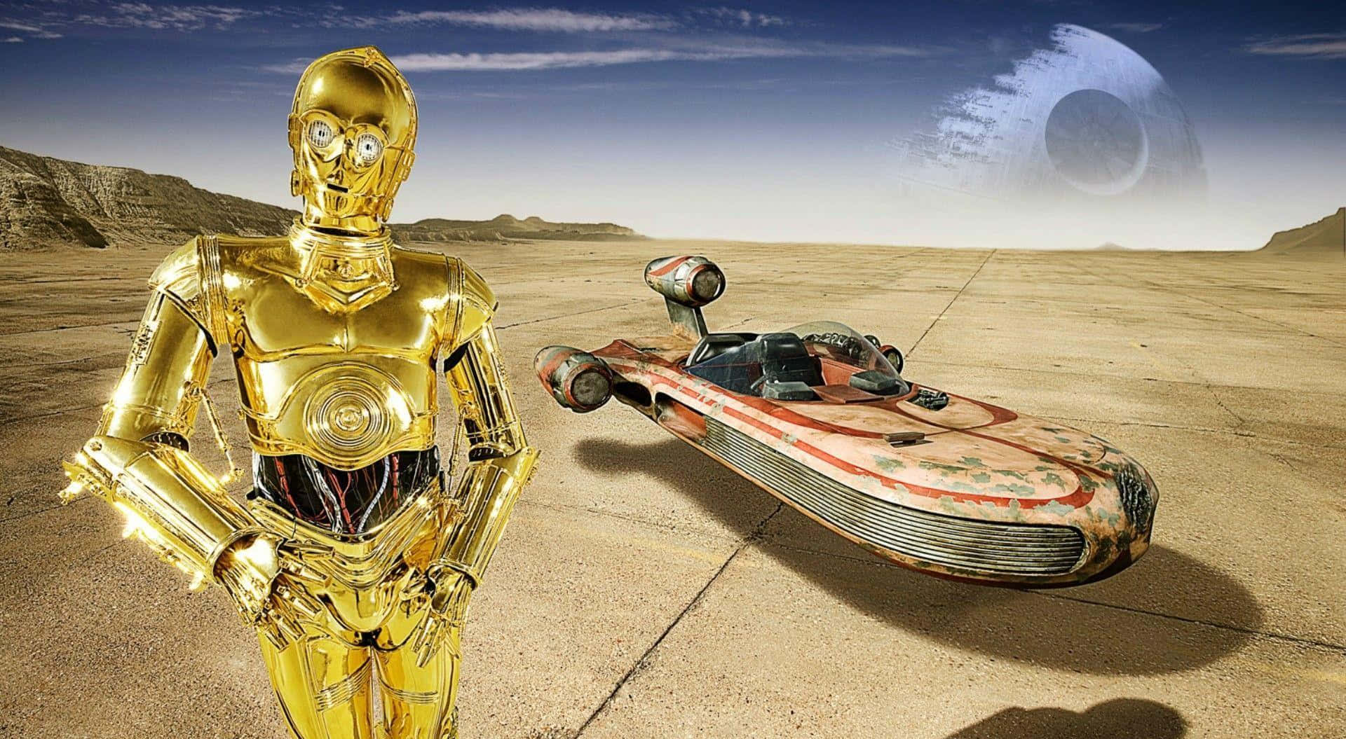 Gouden C-3po Staat Trots In Een Zeer Gedetailleerd Portret Achtergrond