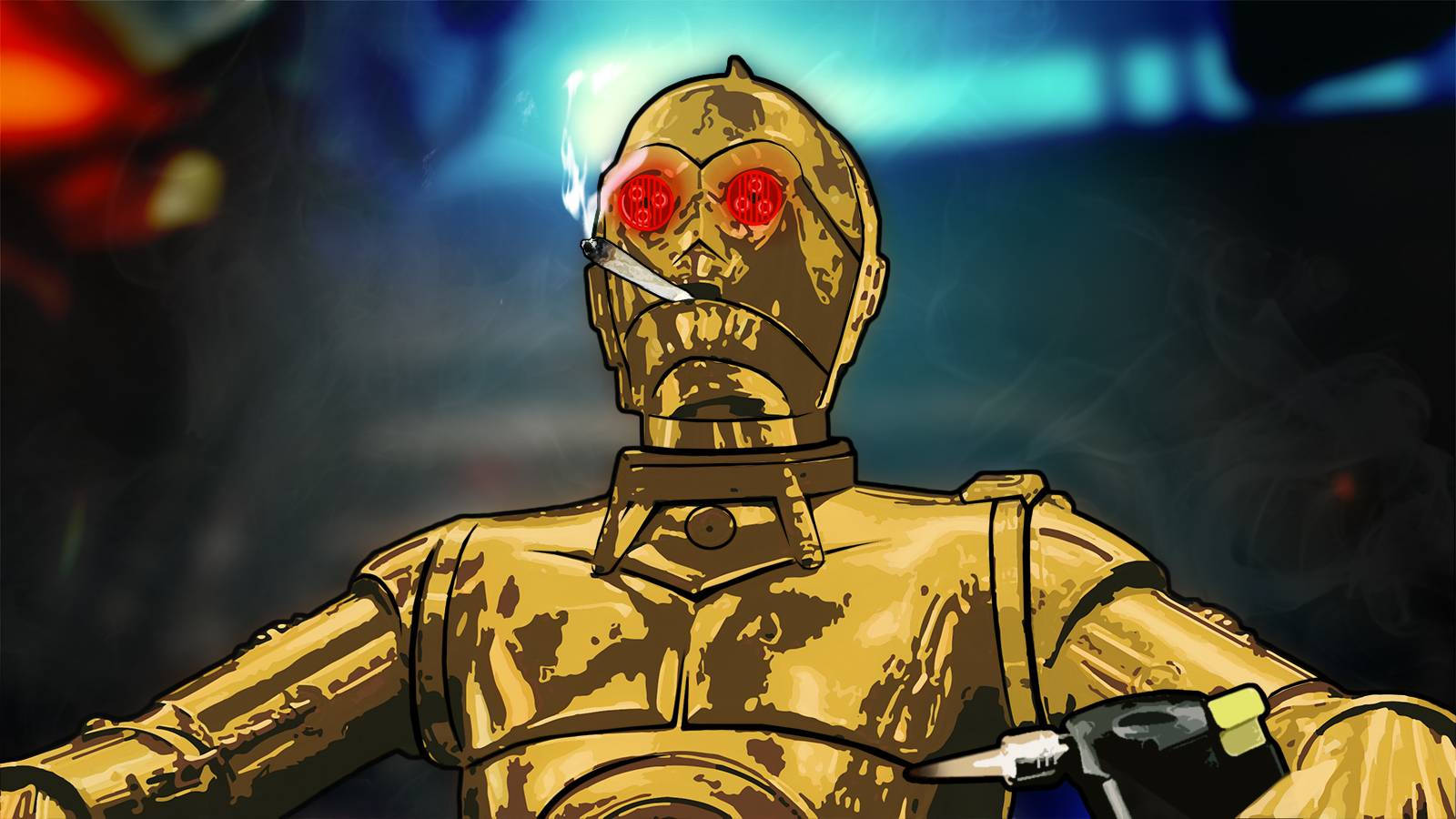 C-3PO Smoking Blunt skaber et livlig miljø Wallpaper