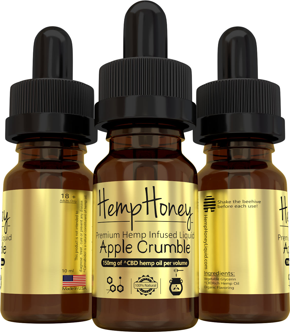 C B D Hemp Honey Apple Crumble Dropper Bottles PNG