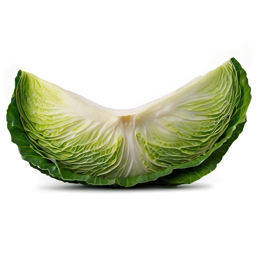 cabbage b PNG — A halved cabbage reveals intricate layered leaves against a soft green gradient background.