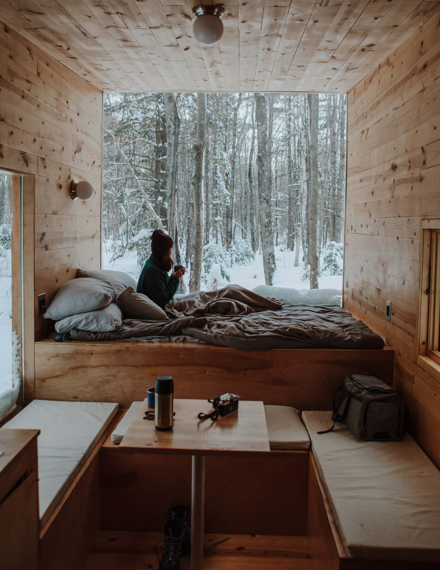 Cabin In The Snowy Wood Cozy Winter Aesthetic Wallpaper