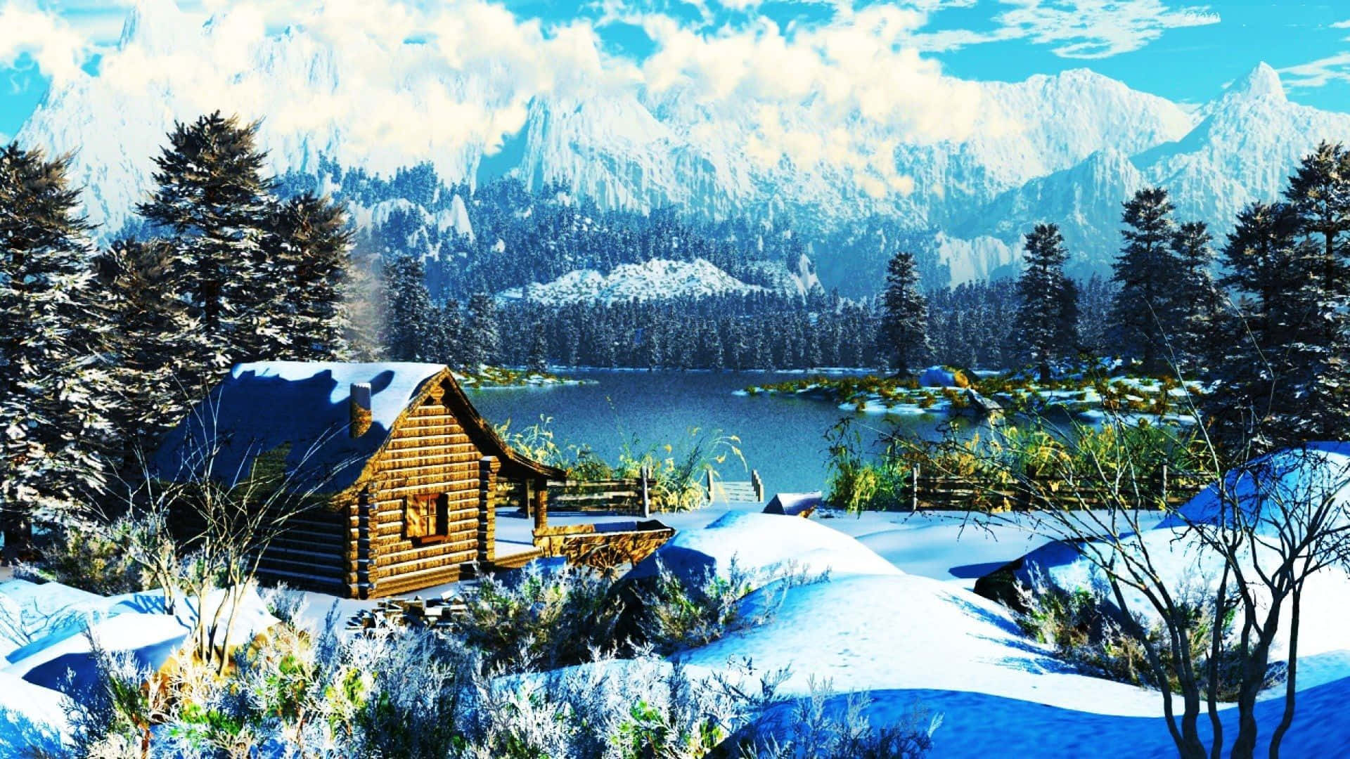 Cabin Realistic Painting Wallpaper