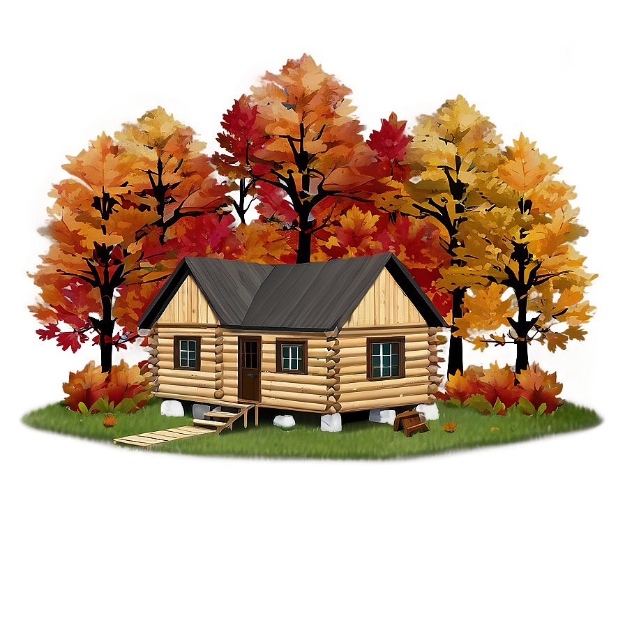 Cabin Surrounded By Autumn Colors Png 05242024 PNG