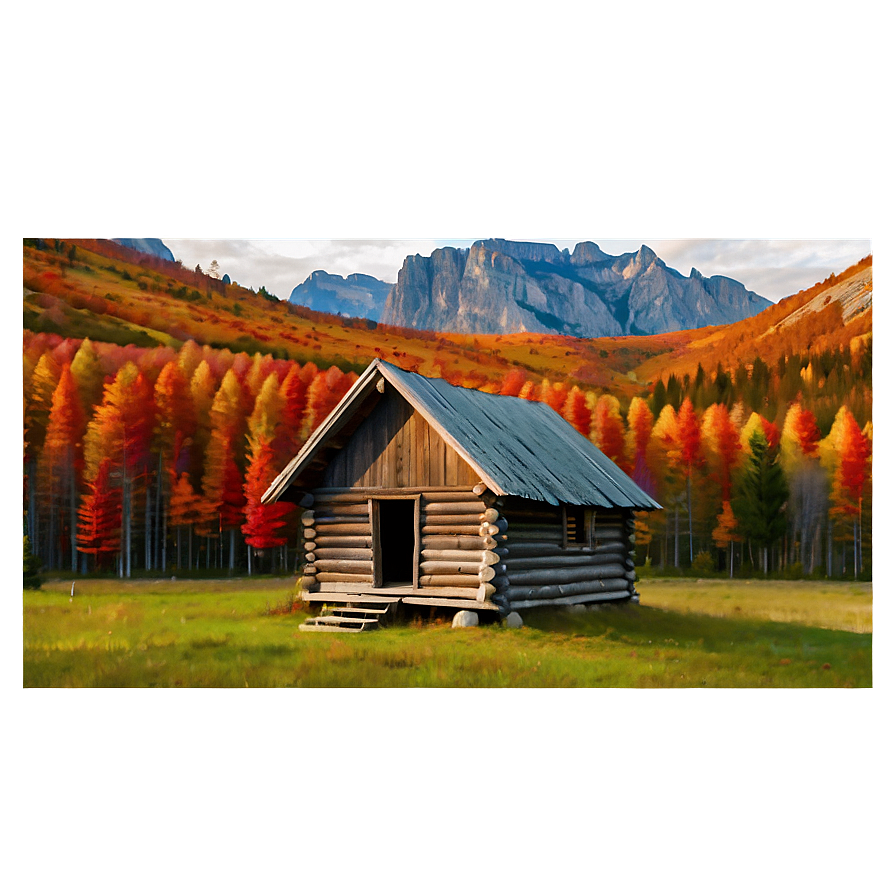 Cabin Surrounded By Autumn Colors Png Fij PNG