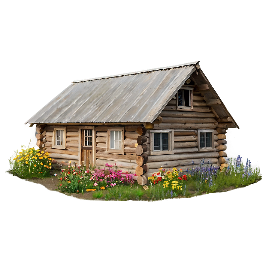Cabin Surrounded By Wildflowers Png Mlt65 PNG