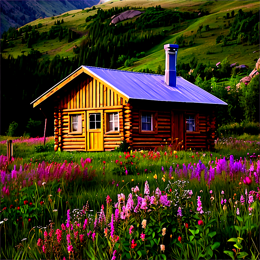 Cabin Surrounded By Wildflowers Png Vqh63 PNG