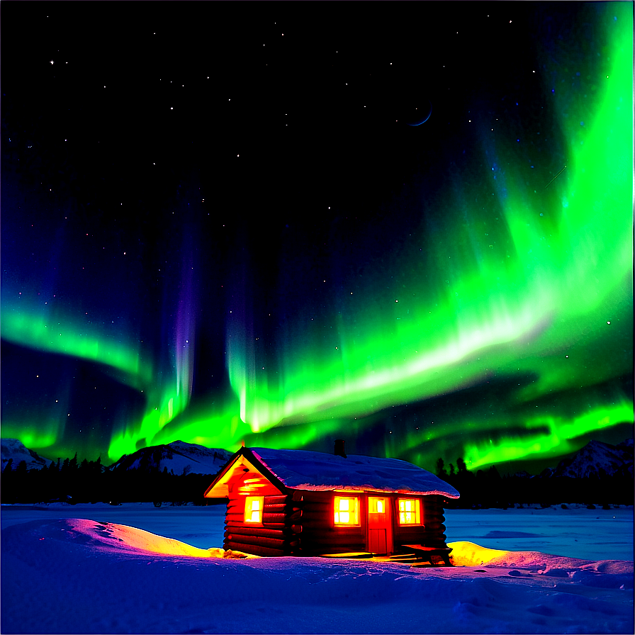 Cabin Under The Northern Lights Png 76 PNG