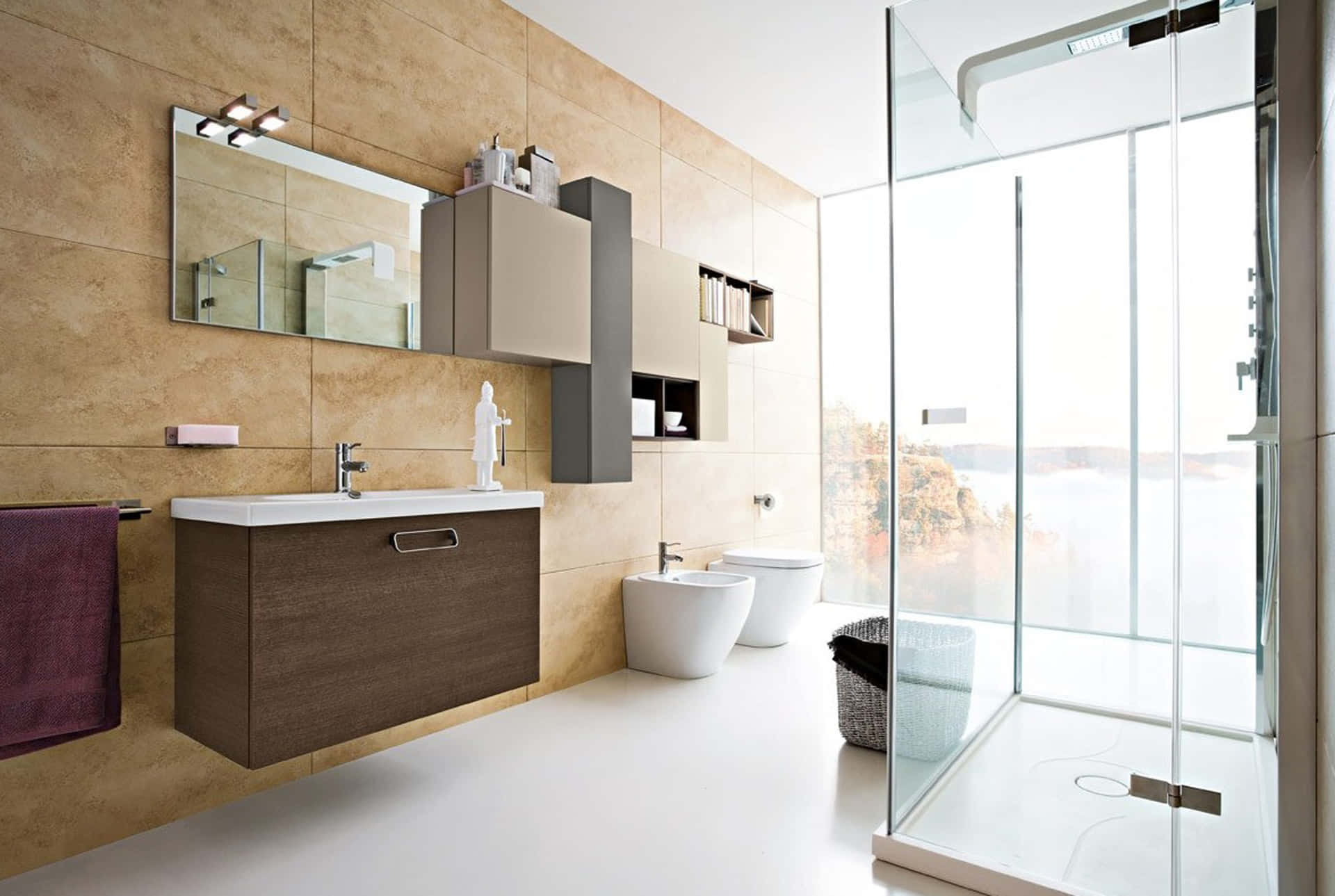 Modern Bathroom With Glass Shower And Toilet