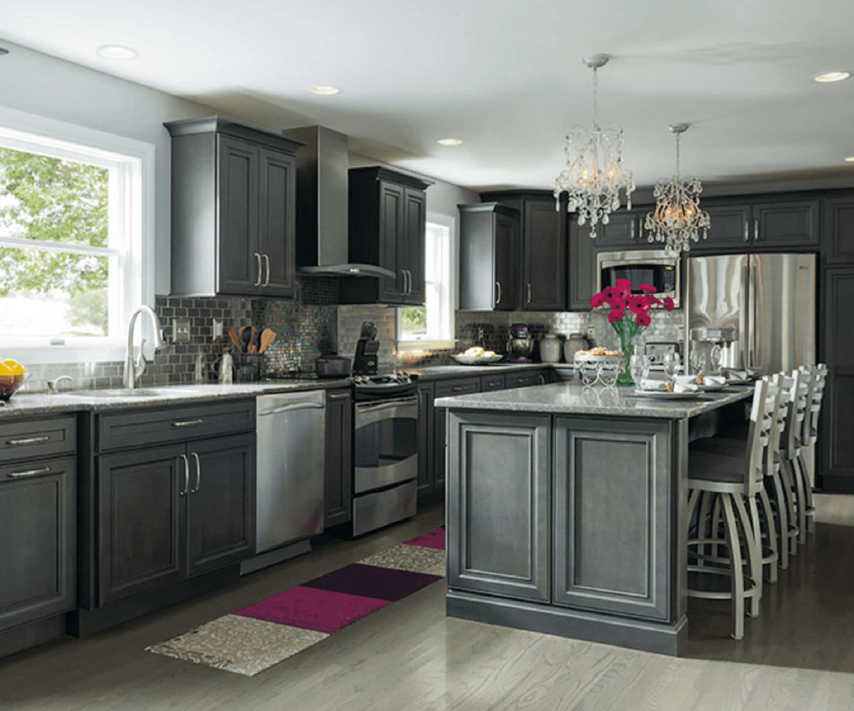 A Kitchen With Gray Cabinets