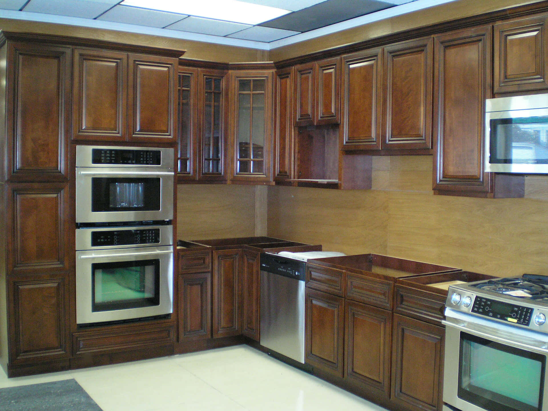 A Kitchen With Brown Cabinets