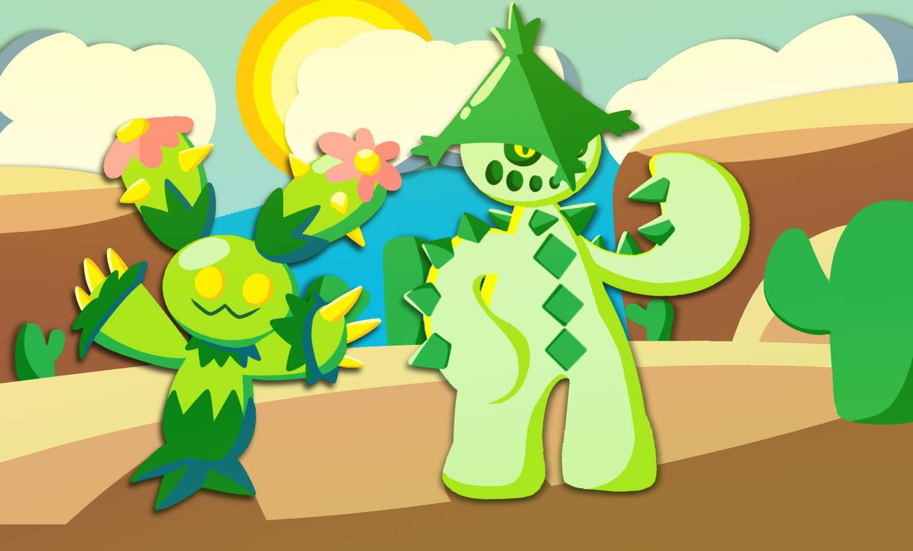 Cacturne And Maractus In The Desert Wallpaper
