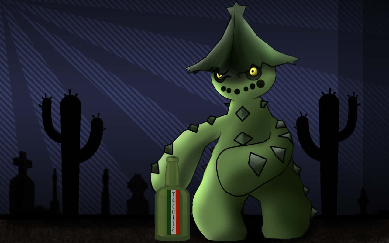 Cacturne Holding A Tequila Bottle Wallpaper