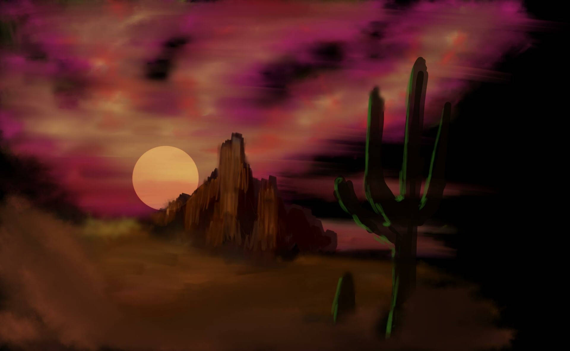 Cactusy La Luna Llena En El Desierto De Arizona. Fondo de pantalla