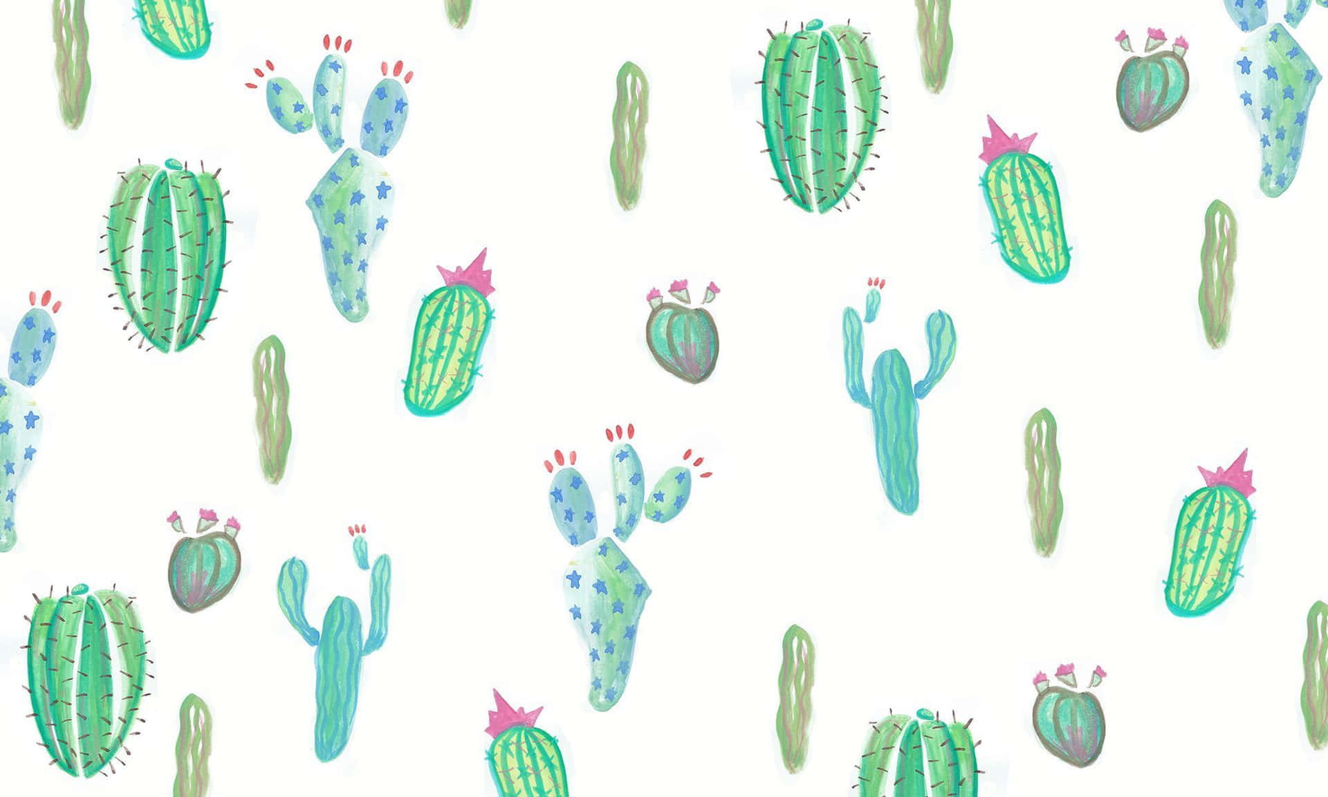 A Pattern Of Cactus Plants On A White Background