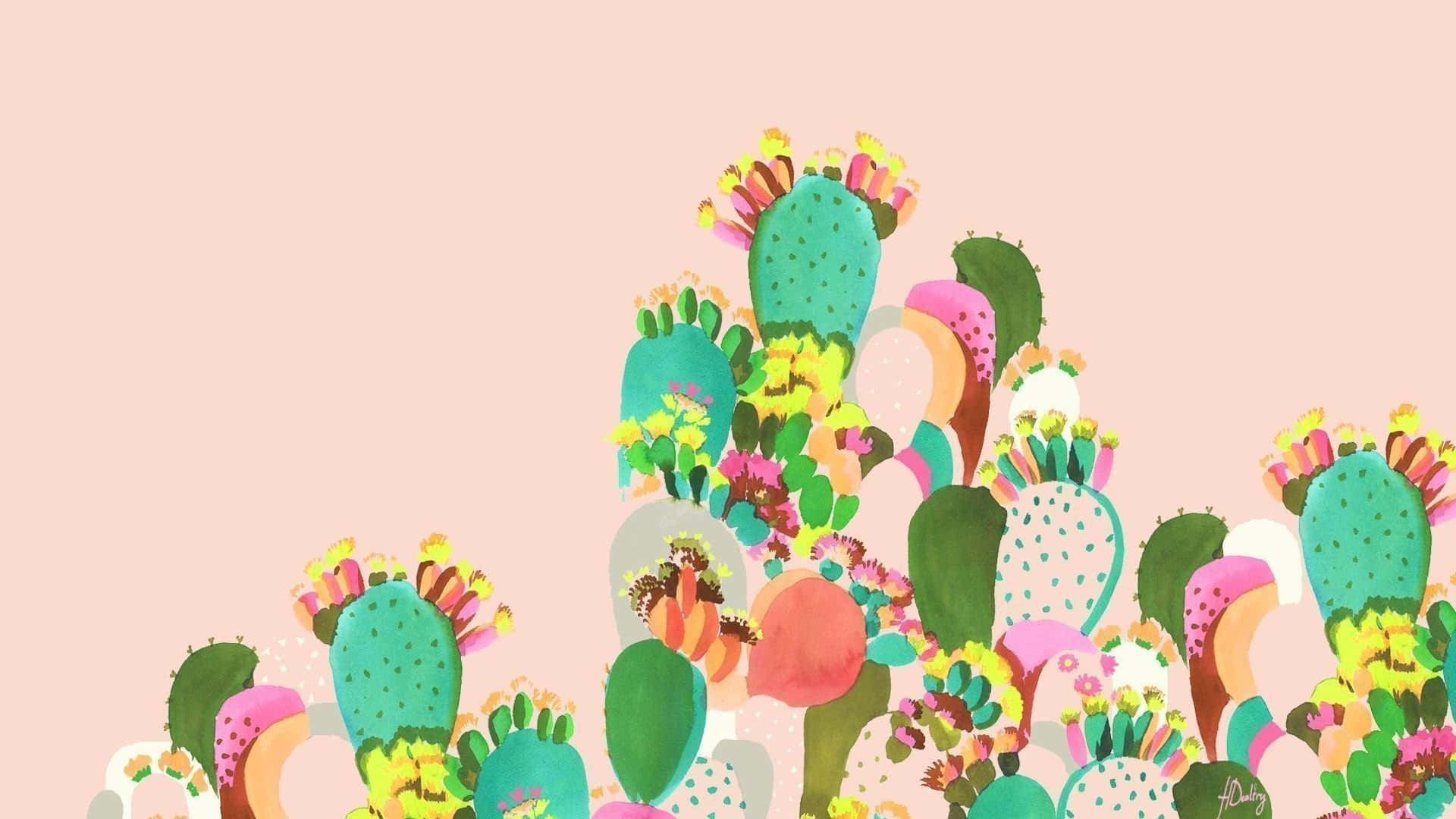 A Pink Background With Cactus Plants On It