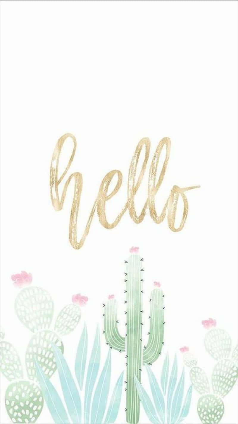 Cactus Cute Plant With Hello Wallpaper