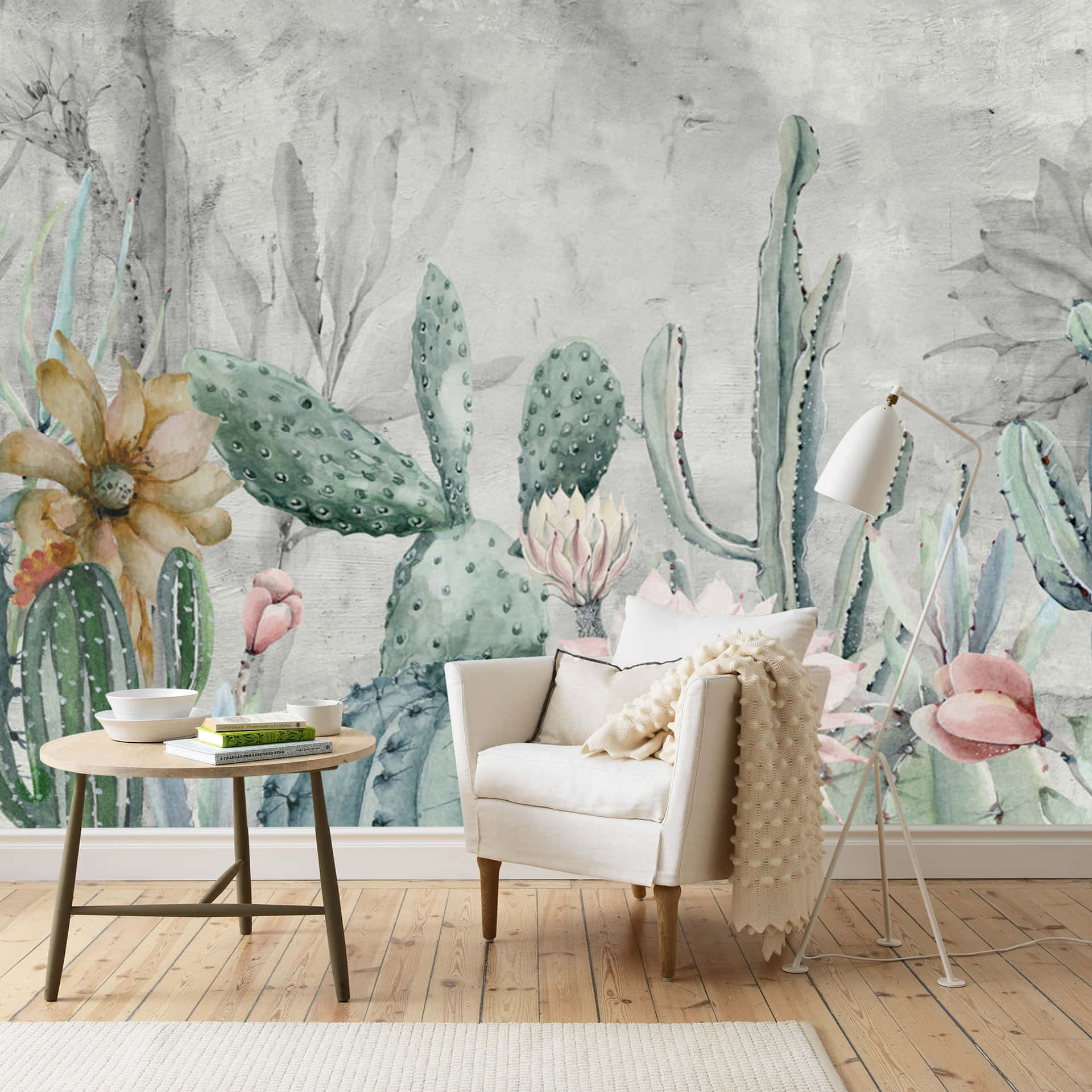 Cactus Flower In The Living Room Wall Wallpaper